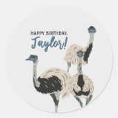 Emus Bird lovers パーソナライズされたパーティー ラウンドシール (正面)