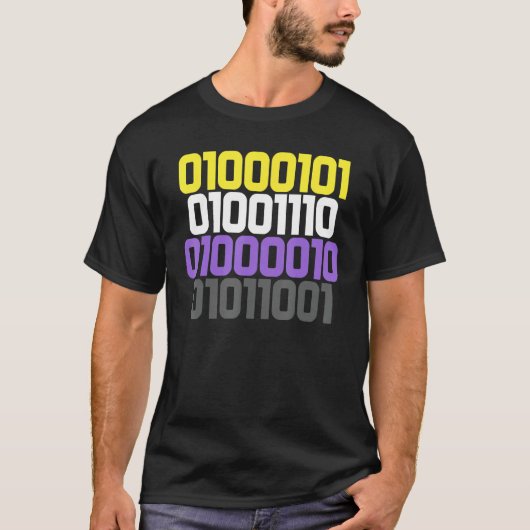 Enbyフラグカラー非バイナリLGBTのバイナリ番号 Tシャツ (正面)