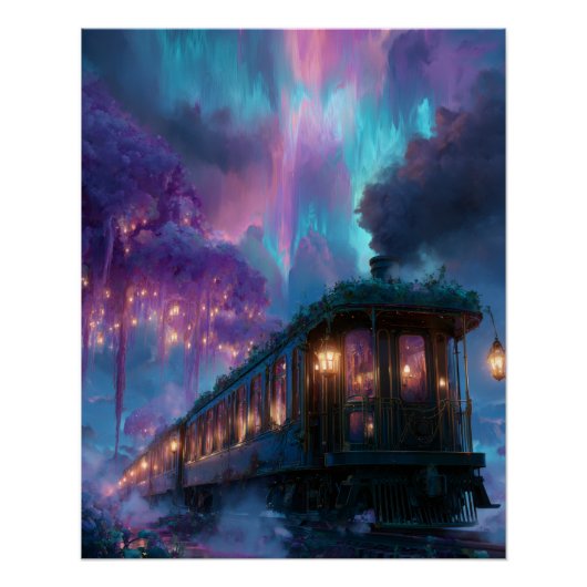 Enchanted Aurora Train Under Starlit Sky ポスター (正面)