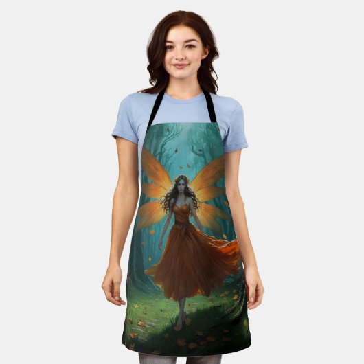 Enchanted Autumn Fairy Thanksgiving Fantasy Art エプロン (着用した状態)