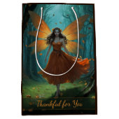 Enchanted Autumn Fairy Thanksgiving Fantasy Art ミディアムペーパーバッグ (正面)