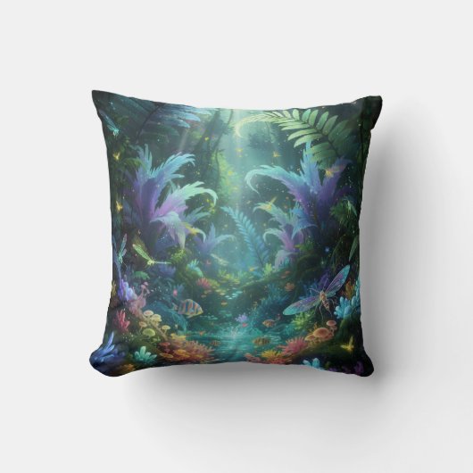 Enchanted Bioluminescent Forest Magical Jungle  クッション (正面)