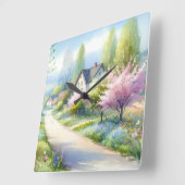 Enchanted Blossom Country Lane スクエア壁時計 (傾斜)