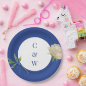 Enchanted Blue Lemon Blossom Monogrammed Wedding ペーパープレート (パーティー)