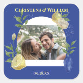 Enchanted Blue Lemon Blossom Photo Wedding スクエアシール (正面)