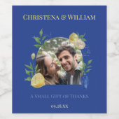 Enchanted Blue Lemon Blossom Photo Wedding ワインラベル (シングルラベル)