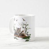 Enchanted Bookworm Kitten Coffee Mug  コーヒーマグカップ (正面左)