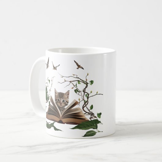 Enchanted Bookworm Kitten Coffee Mug  コーヒーマグカップ (正面左)