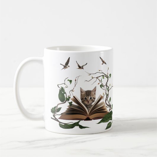 Enchanted Bookworm Kitten Coffee Mug  コーヒーマグカップ (左)