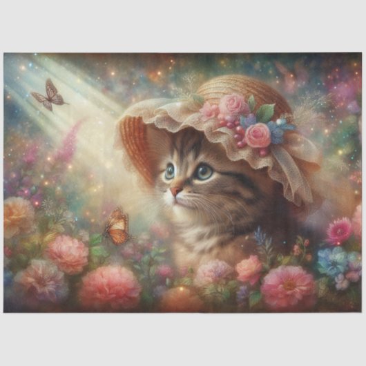 Enchanted Butterfly Garden and Cat Decoupage 薄葉紙 (正面)