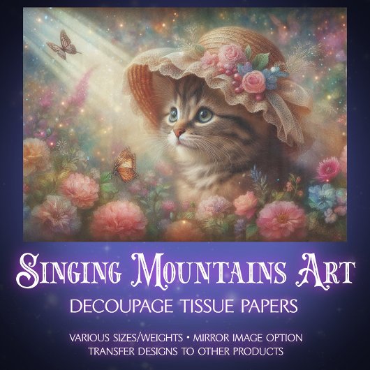Enchanted Butterfly Garden and Cat Decoupage 薄葉紙