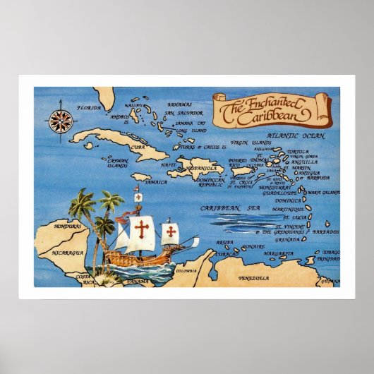 Enchanted Caribbean Map 20x30 Print ポスター (正面)