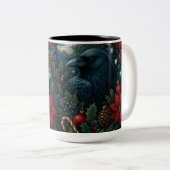 Enchanted Christmas Raven Mug – 15oz Winter Gothic ツートーンマグカップ (正面右)