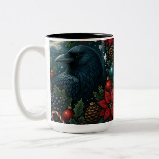 Enchanted Christmas Raven Mug – 15oz Winter Gothic ツートーンマグカップ