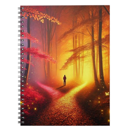 Enchanted Crossroads – Vibrant Autumn Forest Art P ノートブック (正面)