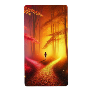 Enchanted Crossroads – Vibrant Autumn Forest Art P ラベル