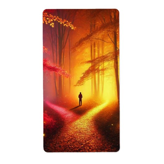 Enchanted Crossroads – Vibrant Autumn Forest Art P ラベル (正面)