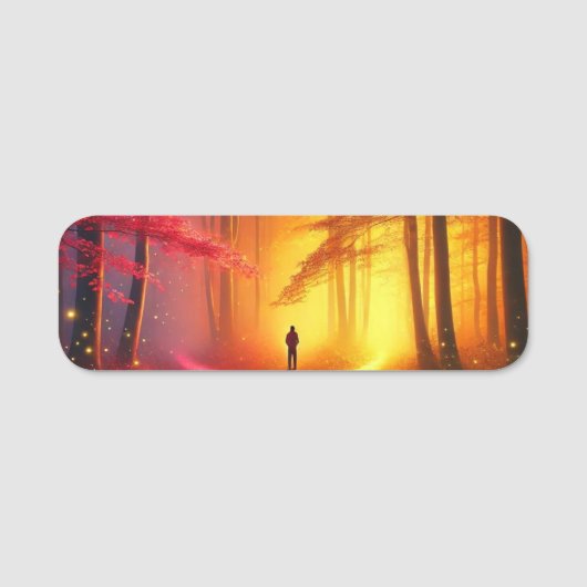 Enchanted Crossroads – Vibrant Autumn Forest Art P 名札 (正面)