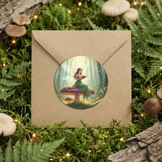 Enchanted Day Fairy Reading a Book ラウンドシール
