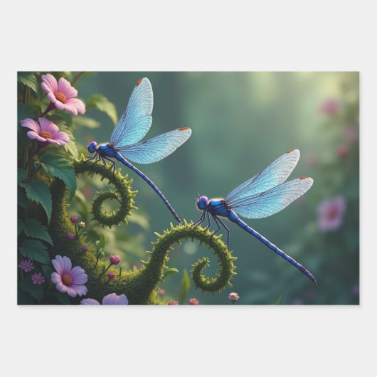 Enchanted Dragonfly Floral Set ラッピングペーパーシート (正面)