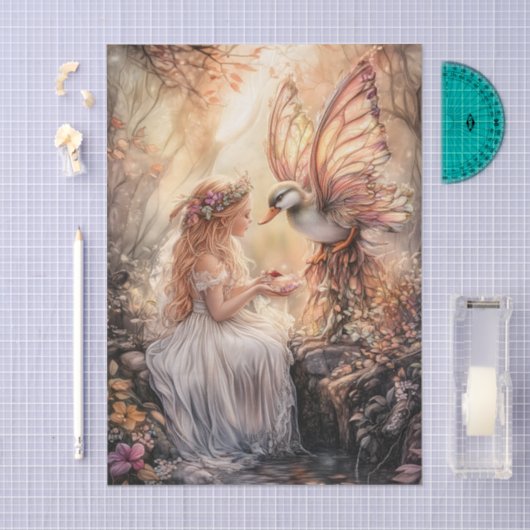 Enchanted Duck Fairy Girl Decoupage 薄葉紙 (クラフト)