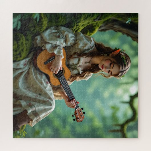 Enchanted  Elven Fairy Playing Ukulele ジグソーパズル (横)