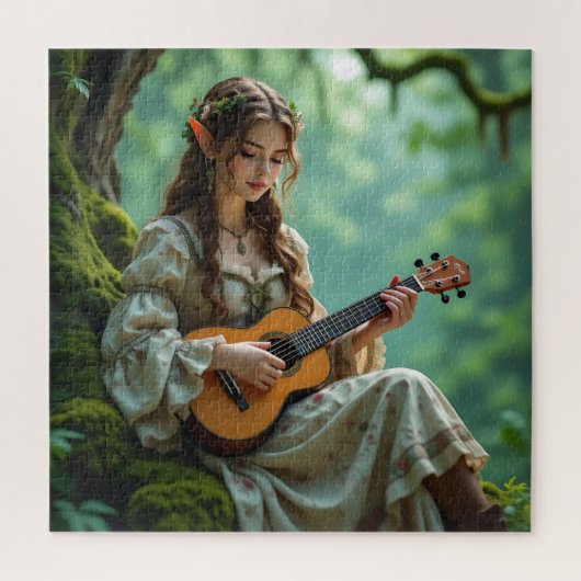 Enchanted Elven Girl Playing a Ukulele  ジグソーパズル (縦)