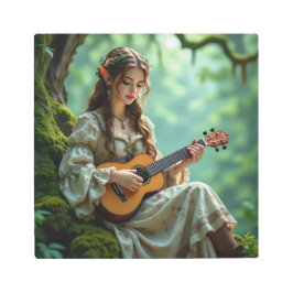Enchanted Elven Girl Playing a Ukulele  メタルプリント