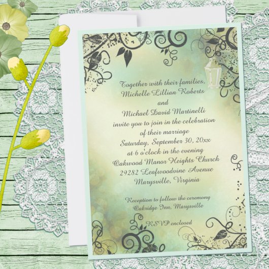 Enchanted Evening Deco Leaf Wedding Invitation 招待状
