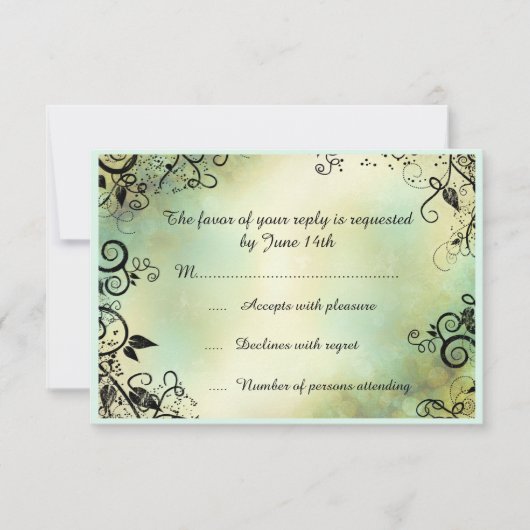 Enchanted Evening Deco Leaf Wedding RSVP (正面)