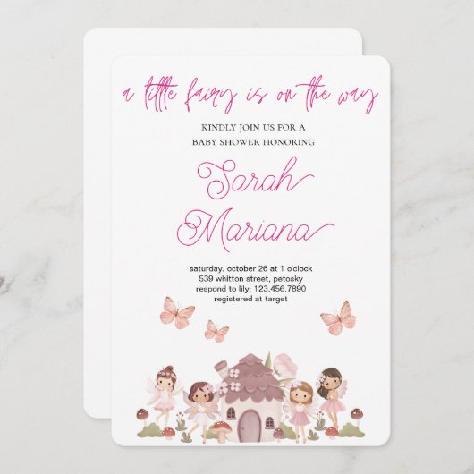 Enchanted Fairy Baby Shower 招待状 (正面/裏面)