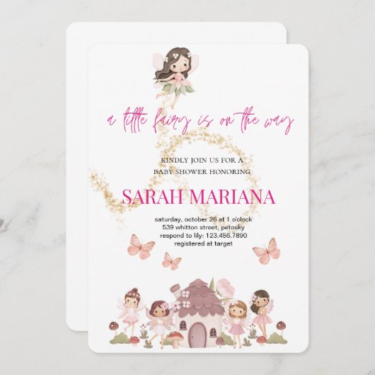Enchanted Fairy Baby Shower 招待状 (正面/裏面)