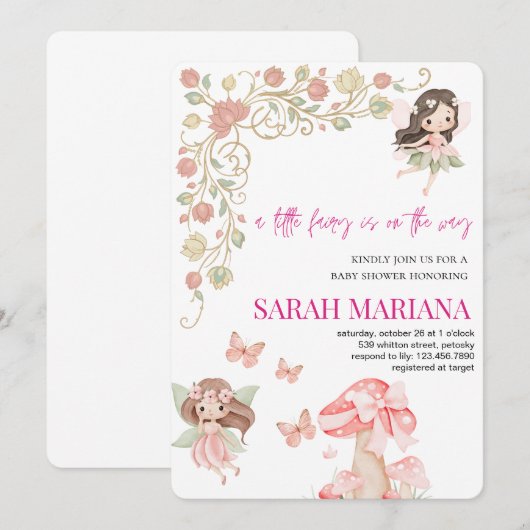 Enchanted Fairy Baby Shower  招待状 (正面/裏面)