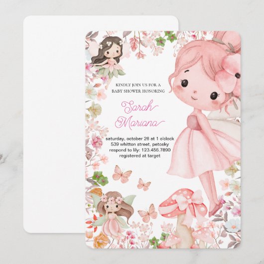Enchanted Fairy Baby Shower 招待状 (正面/裏面)