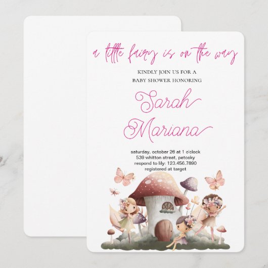 Enchanted Fairy Baby Shower 招待状 (正面/裏面)