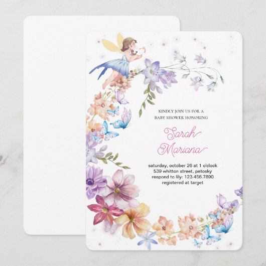 Enchanted Fairy Baby Shower 招待状 (正面/裏面)