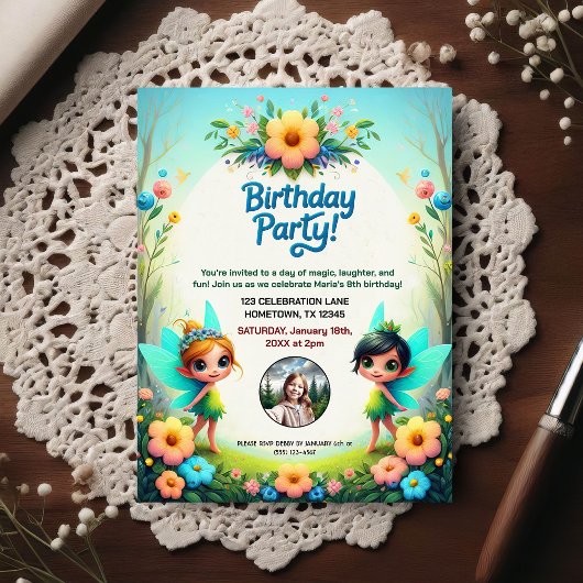 Enchanted Fairy Birthday Party Photo Invitation ポストカード