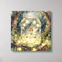 Enchanted Fairy in a Jar in a Magical Forest キャンバスプリント