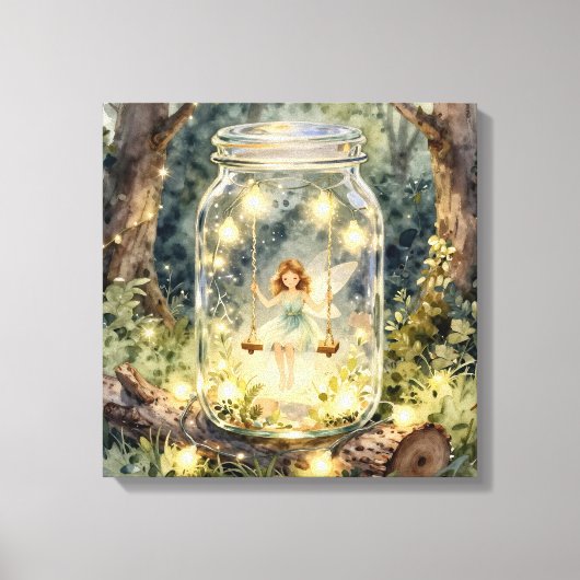 Enchanted Fairy in a Jar in a Magical Forest キャンバスプリント (正面)