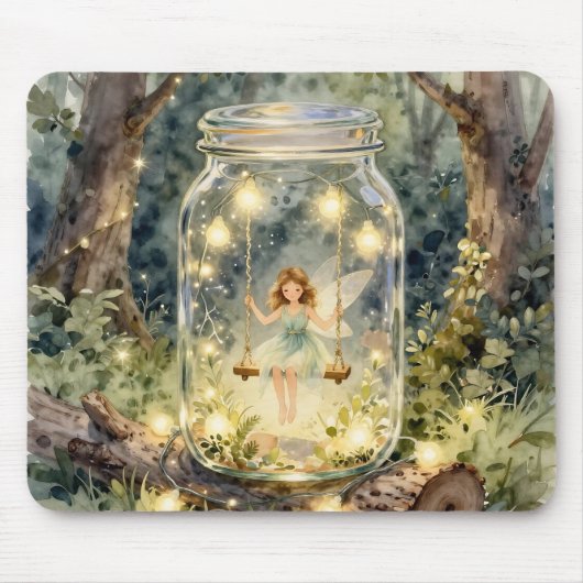 Enchanted Fairy in a Jar in a Magical Forest マウスパッド (正面)