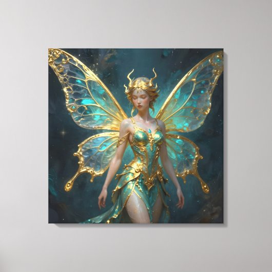Enchanted Fairy in Gold and Turquoise  キャンバスプリント (正面)