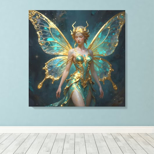 Enchanted Fairy in Gold and Turquoise  キャンバスプリント (インサイチュ (ウッドフロア))