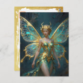 Enchanted Fairy in Gold and Turquoise  ポストカード (正面/裏面)