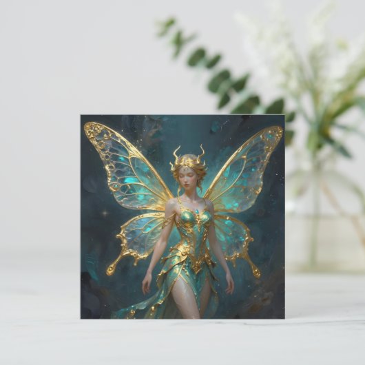 Enchanted Fairy in Gold and Turquoise Blank カード (スタンド正面)
