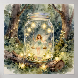 Enchanted Fairy on a Swing in a Magical Forest ポスター