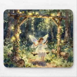 Enchanted Fairy on a Swing in a Magical Forest マウスパッド