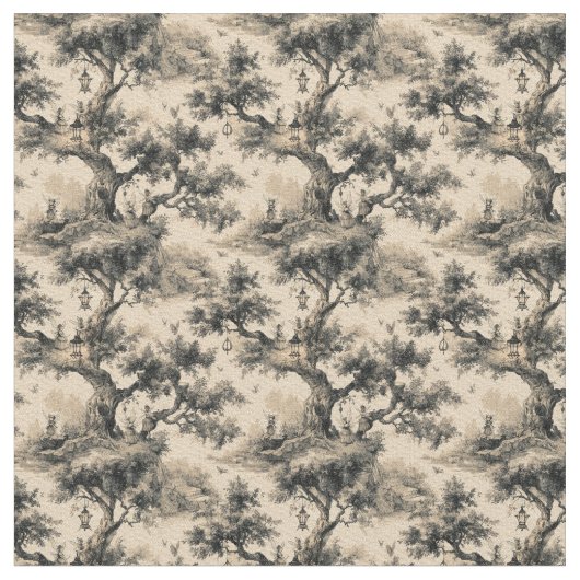 Enchanted Fairy Tale Forest Night Toile De Jouy ファブリック (クローズアップ)