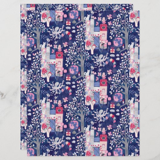 Enchanted Fairytale Books Blue Scrapbook Paper (正面/裏面)