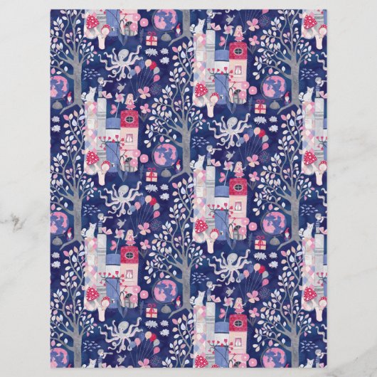 Enchanted Fairytale Books Blue Scrapbook Paper (正面)