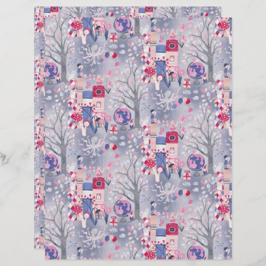 Enchanted Fairytale Books Gray Scrapbook Paper (正面/裏面)